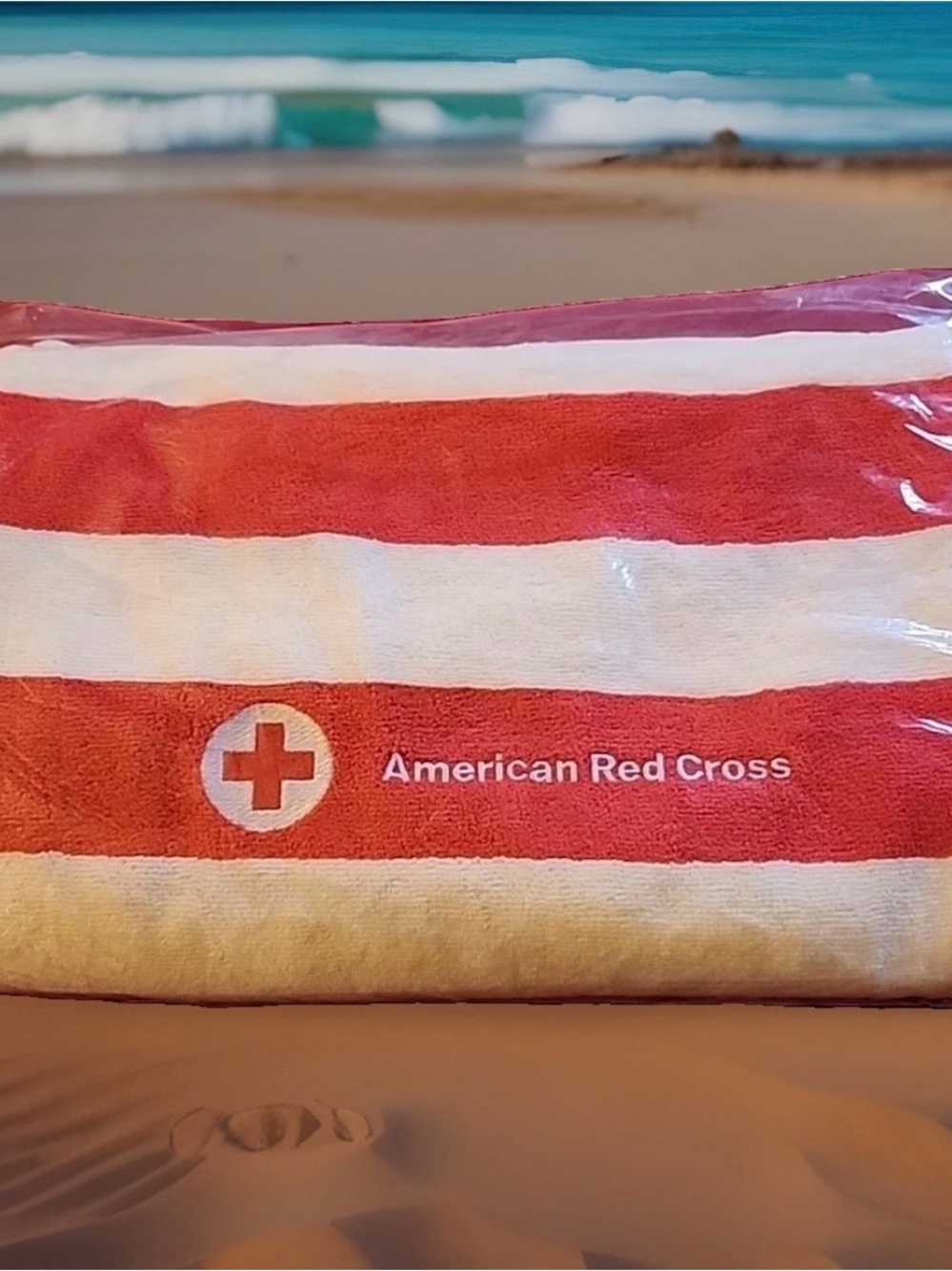 Red Cross Collectible Striped Beach Towel Oversized 40x70 Swim Beach Lake Pool